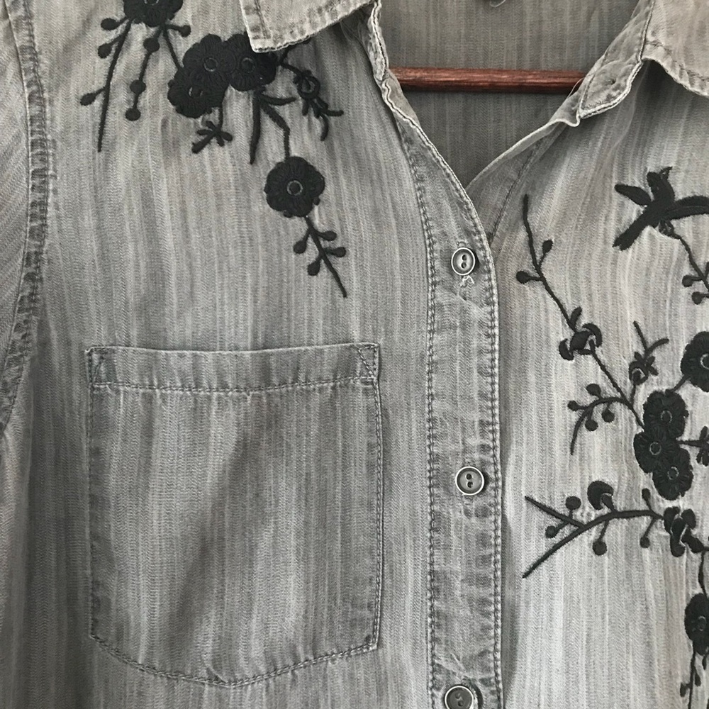 Embroidered Floral Button Up Top